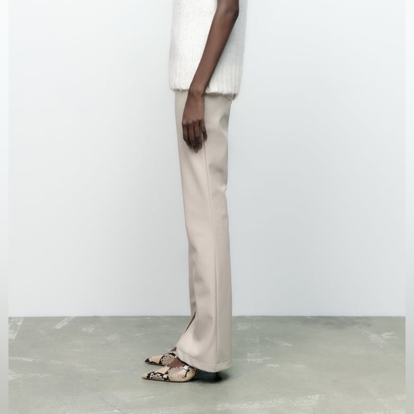 Zara Ecru Faux Leather Flared Slit Slim Fit Pants - Picture 11 of 16